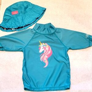 UV Skinz unicorn swimtop with matching reversible hat